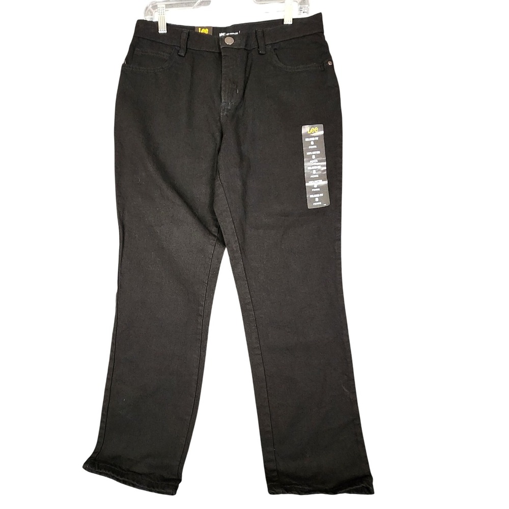Lee Relaxed Fit Straight Leg Petite Black Cotton Pants Size 8 NWT